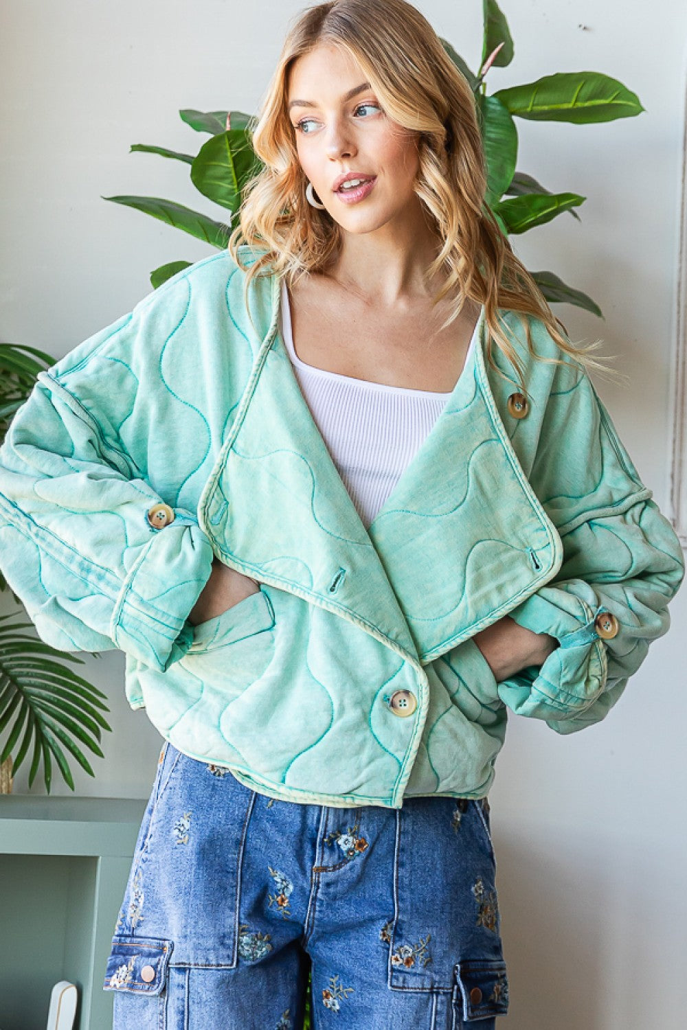 Quilted Semi-Cropped Teal Jacket