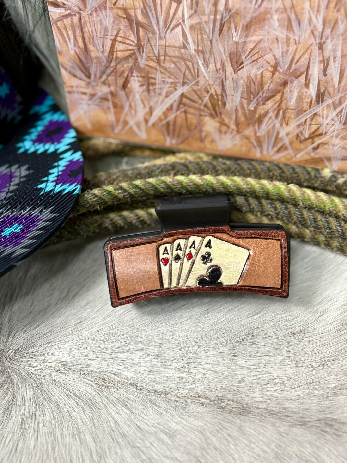 Leather Hand Tooled Claw Clip