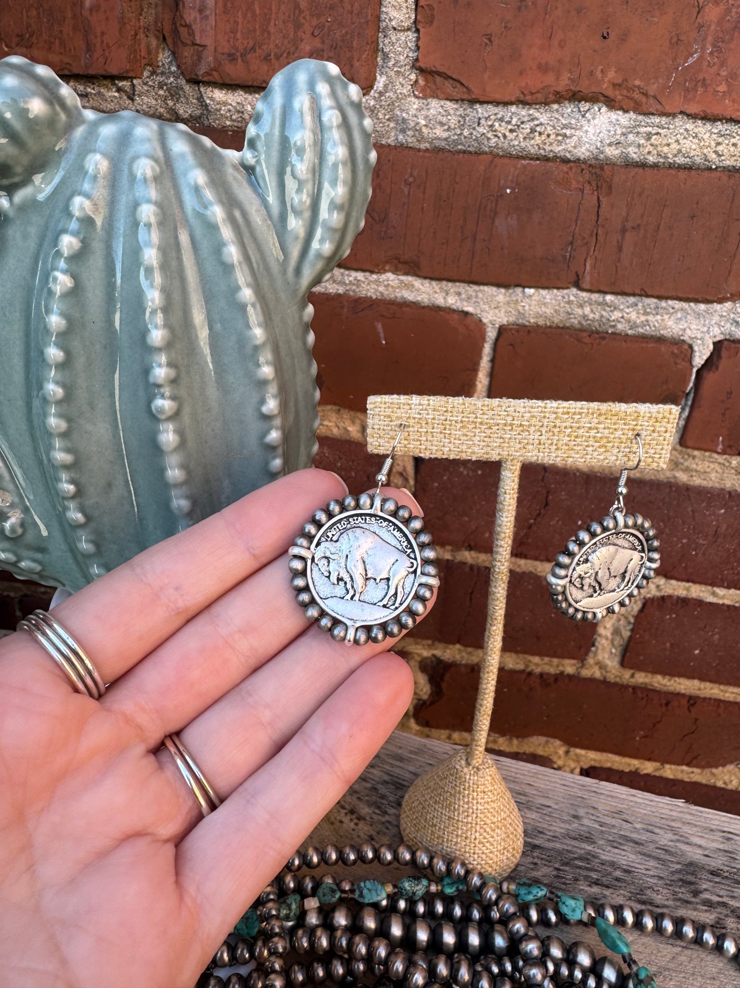 Buffalo Coin Dangle Earrings