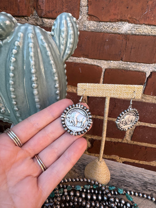 Buffalo Coin Dangle Earrings