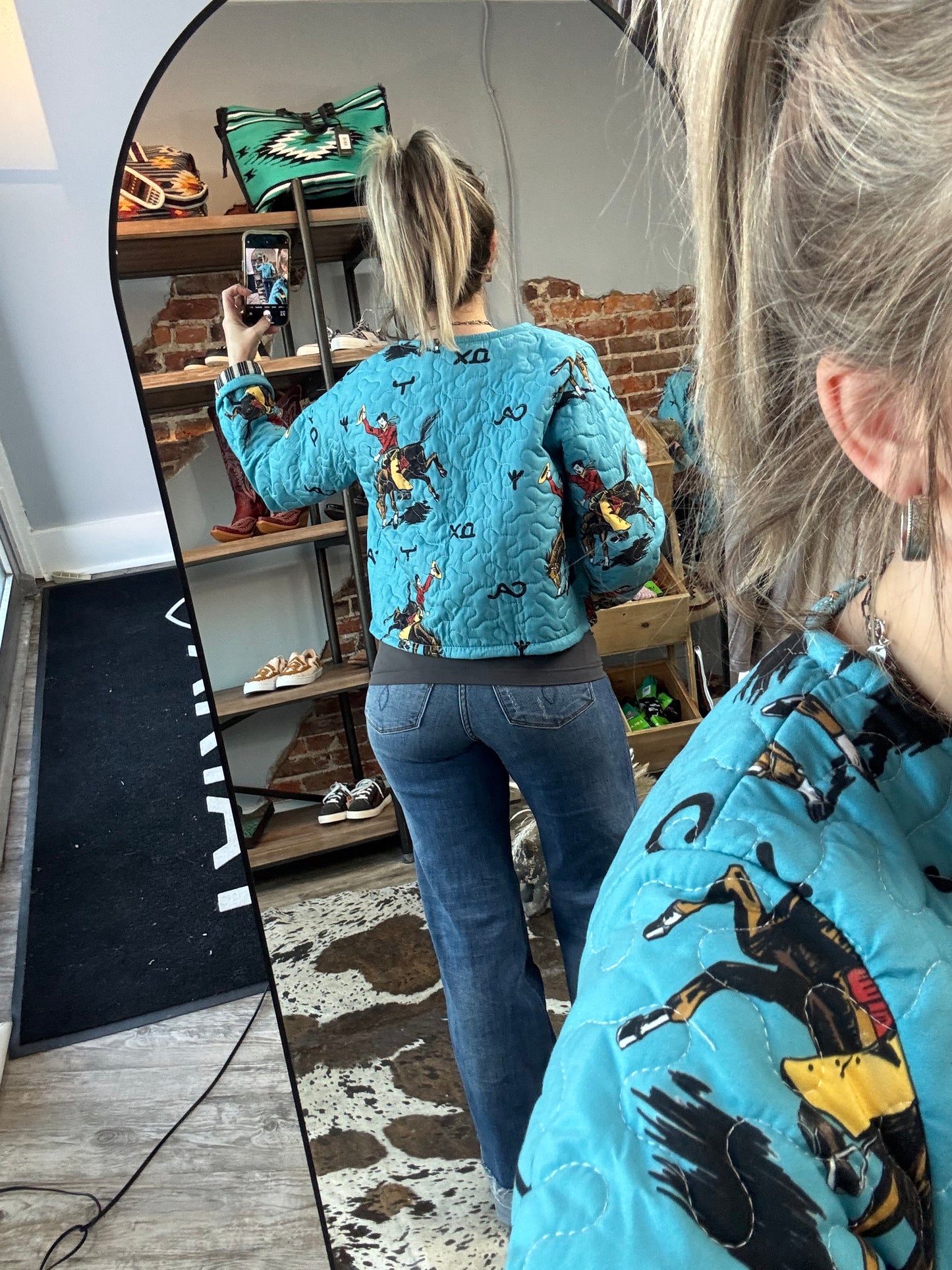 Lazy J Quilted Teal Cropped Jacket