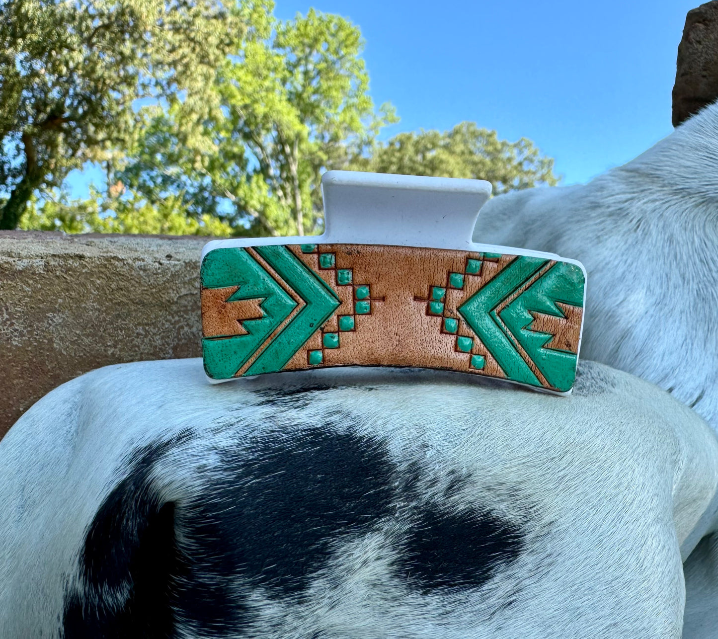 Aztec Leather Tooled Claw Clip
