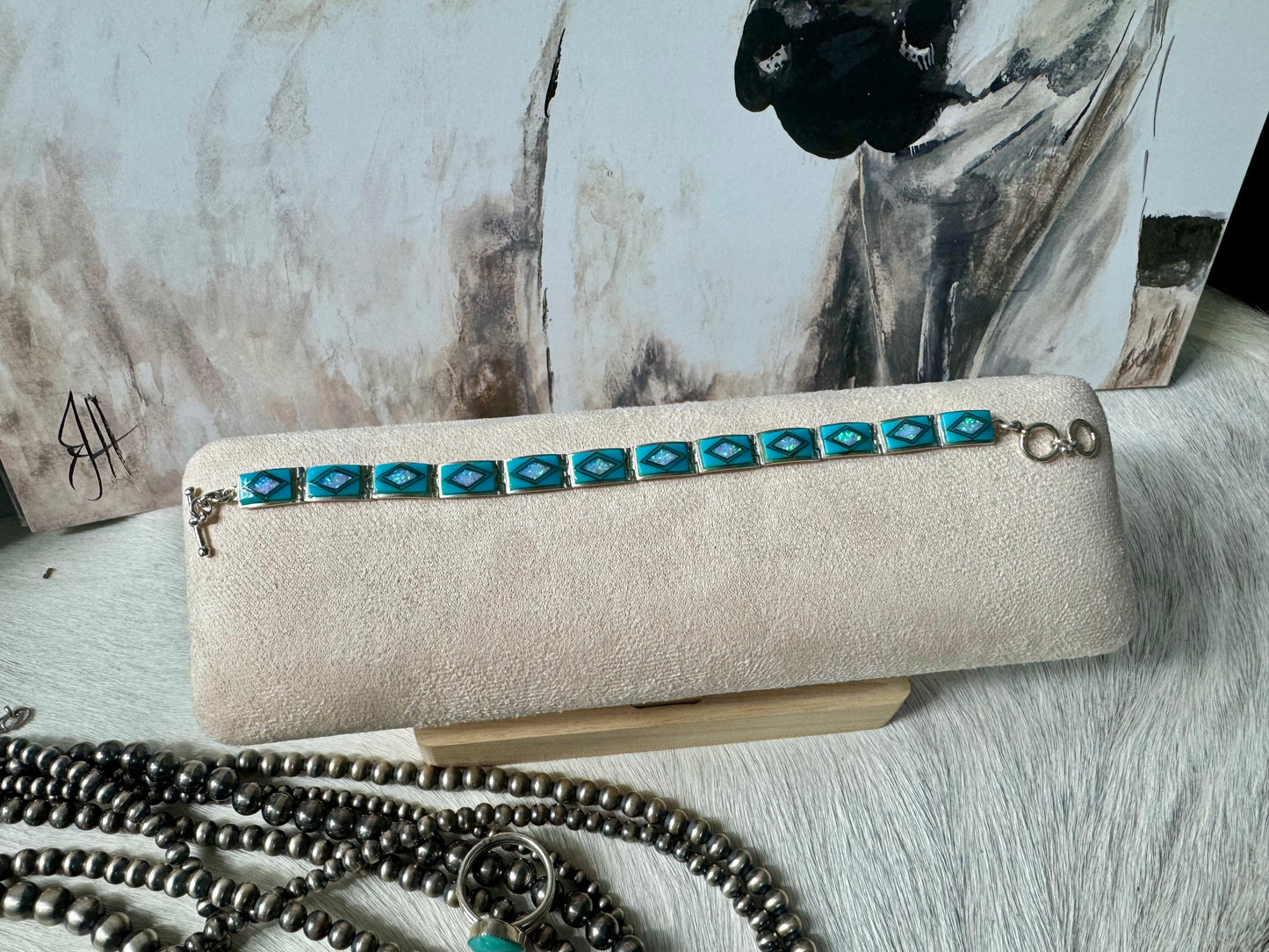 Turquoise and Opal Link Bracelet