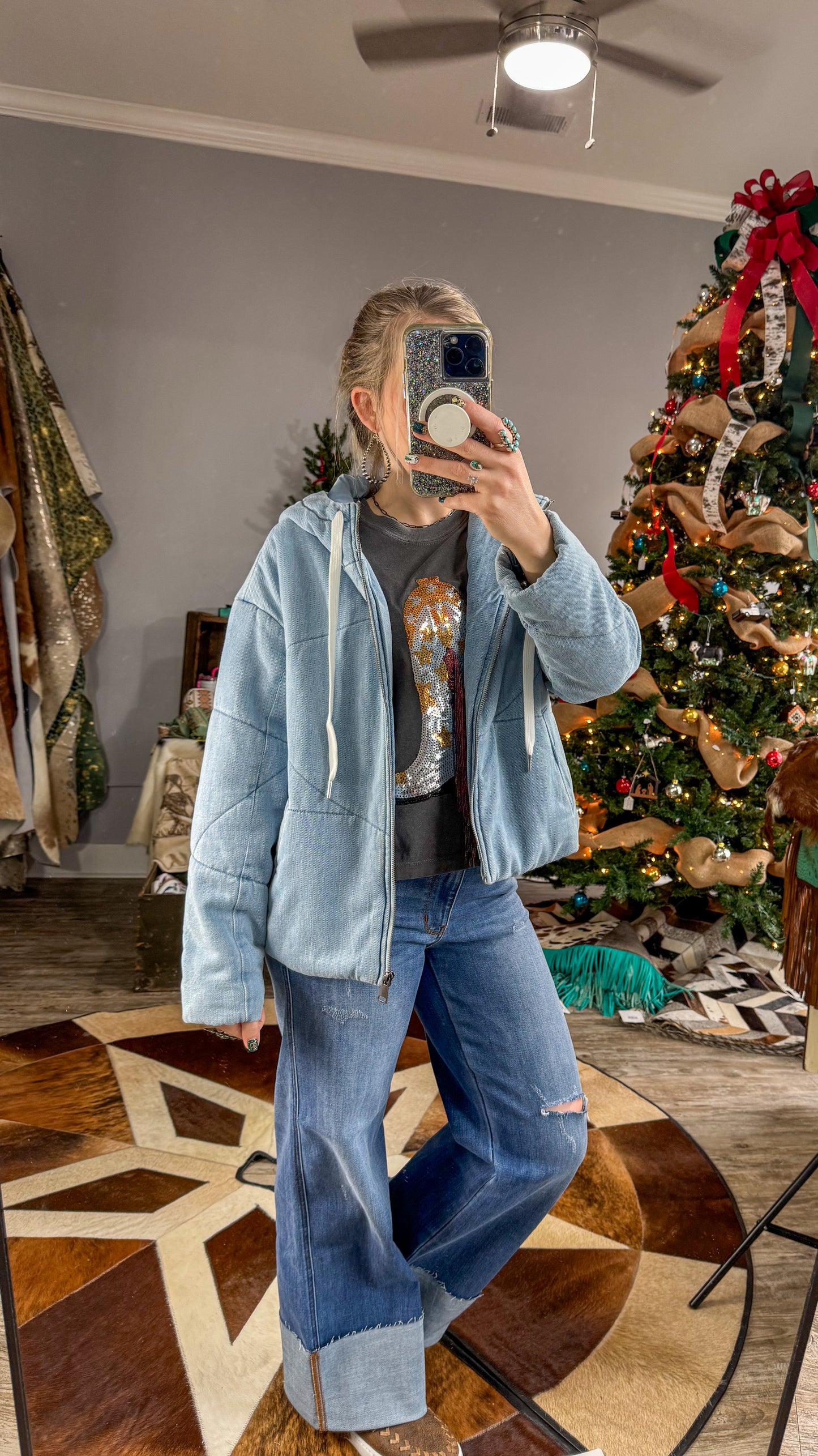 The Frannie Denim Quilted Puff Jacket