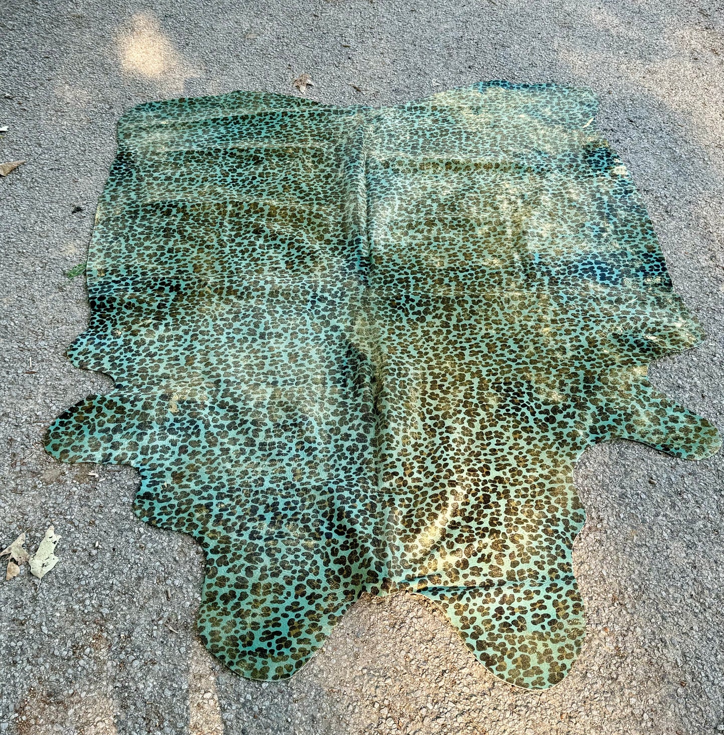 Acid Washed Leopard Turquoise/Gold Cowhide Rug