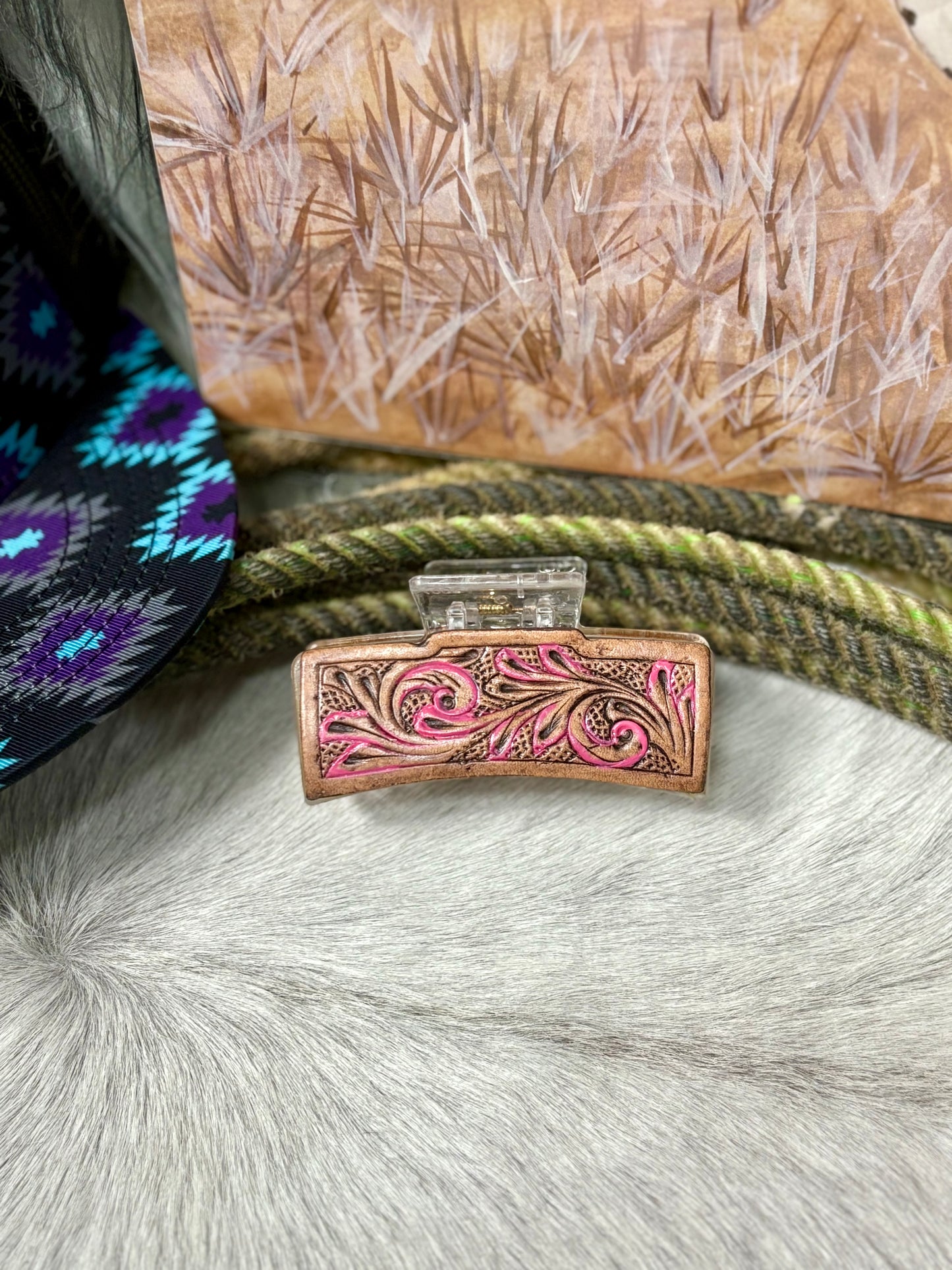 Leather Hand Tooled Claw Clip