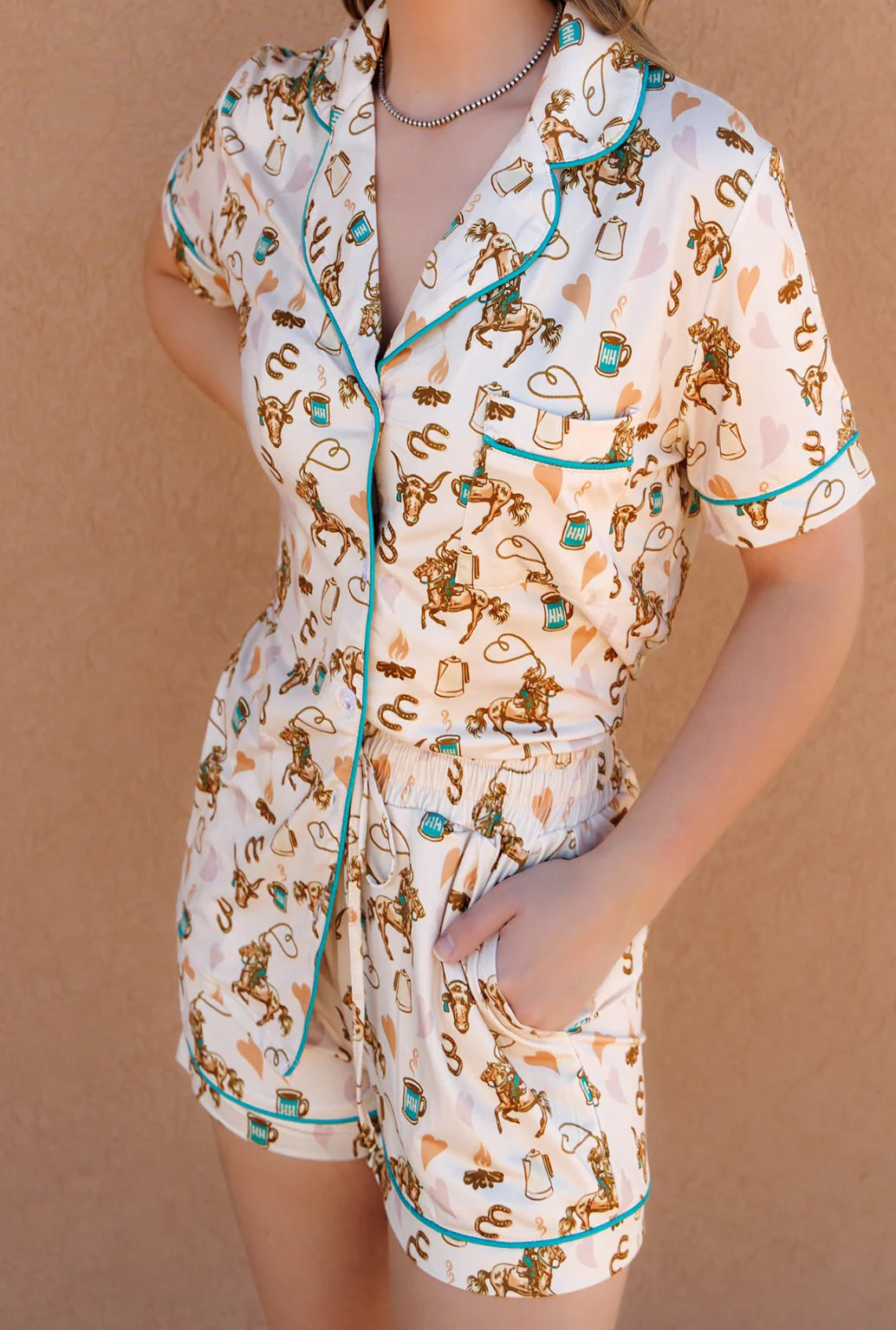Coffee Cowgirl Pajama Shorts Set