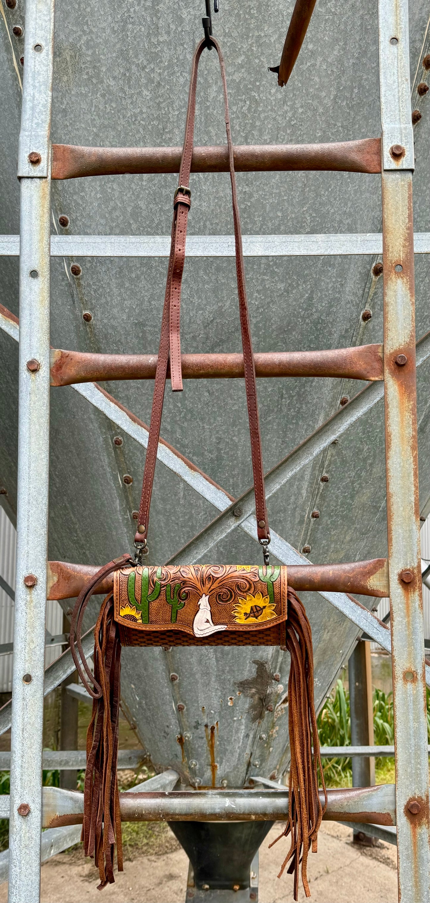 Coyote Calls Leather Tooled Mini Purse