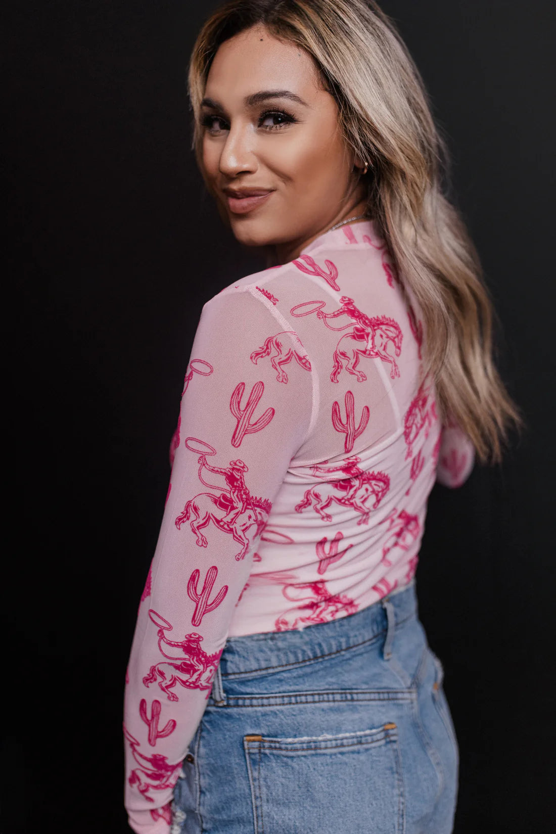 Blushin' Broncs Mesh Top