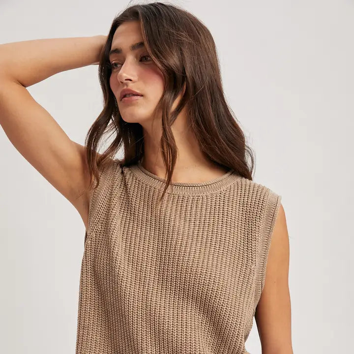 Saddle Creek - Sleeveless Knit Sweater Top Mocha