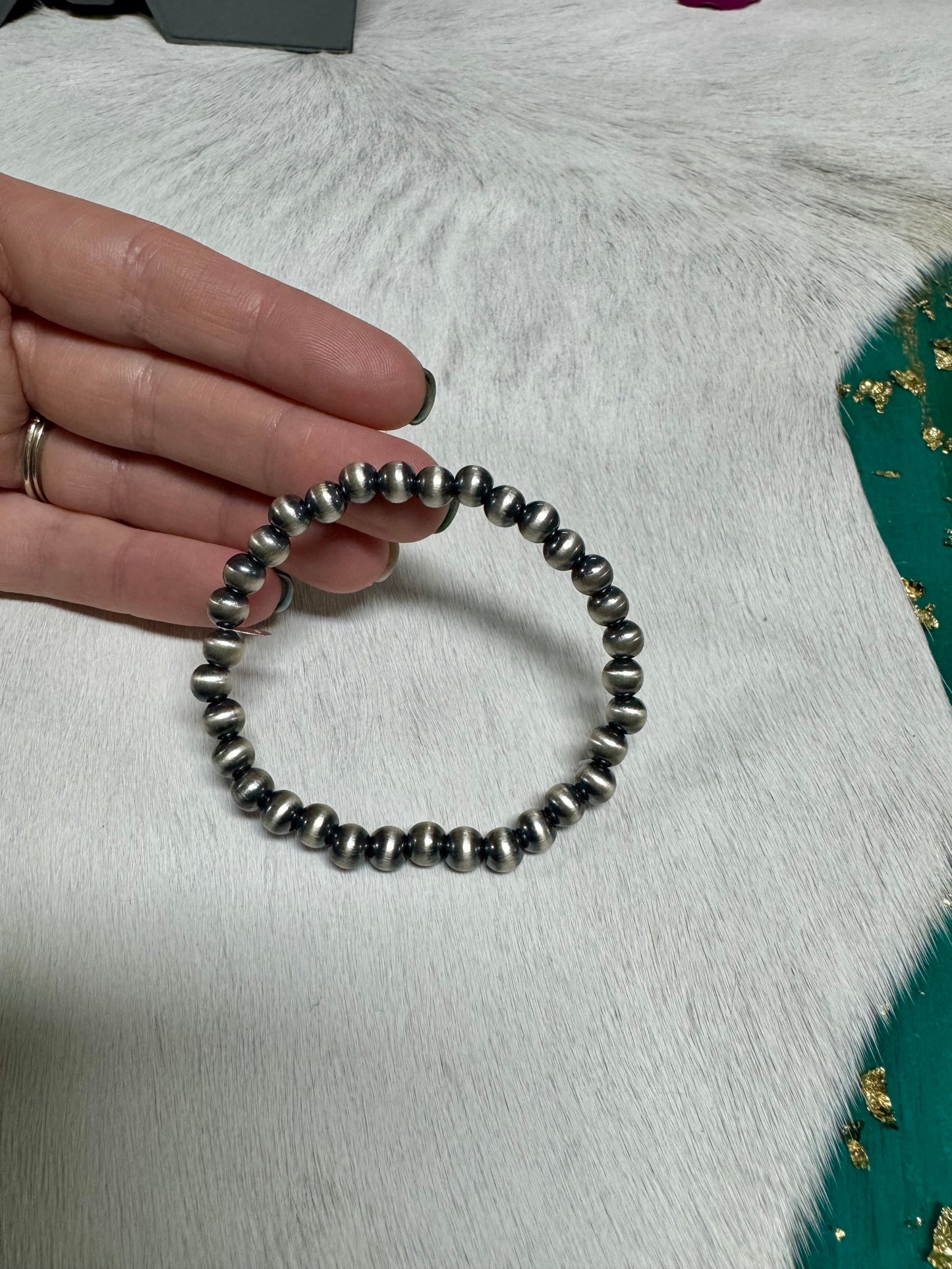 Navajo Strung Sterling Silver Pearl Bracelet