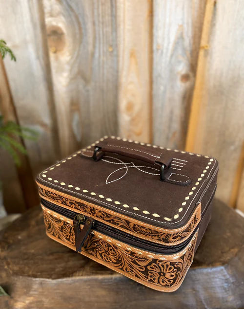 Boot Stitch Hand Tooled Leather Jewelry Case