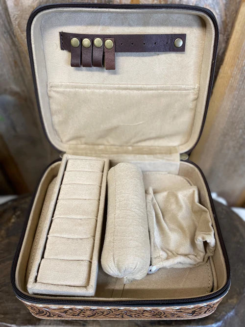 Boot Stitch Hand Tooled Leather Jewelry Case