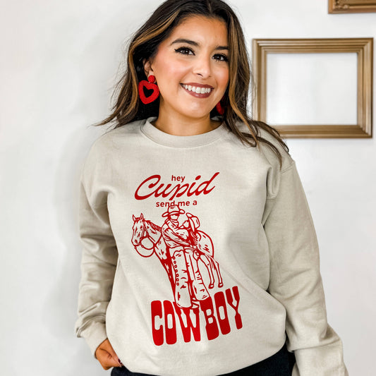 Hey Cupid Cowboy Crewneck Sweatshirt, Valentine's Day Shirt