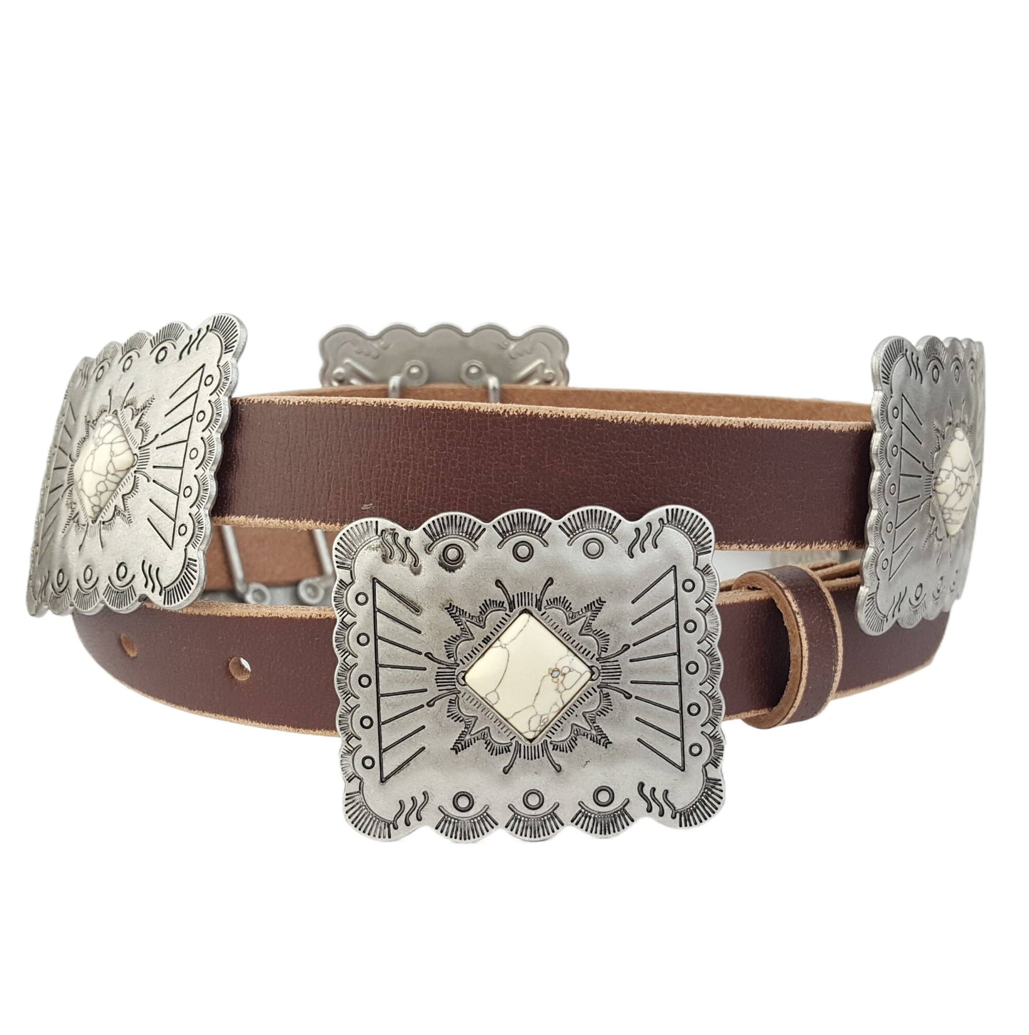 Western Genuine Distressed Leather belt w.Rectangular concho