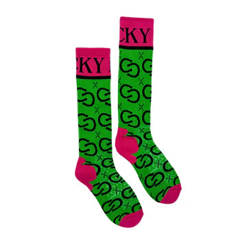 HIGH MAINTENANCE COWGIRL KELLY GREEN/PINK PERFORMANCE SOCKS