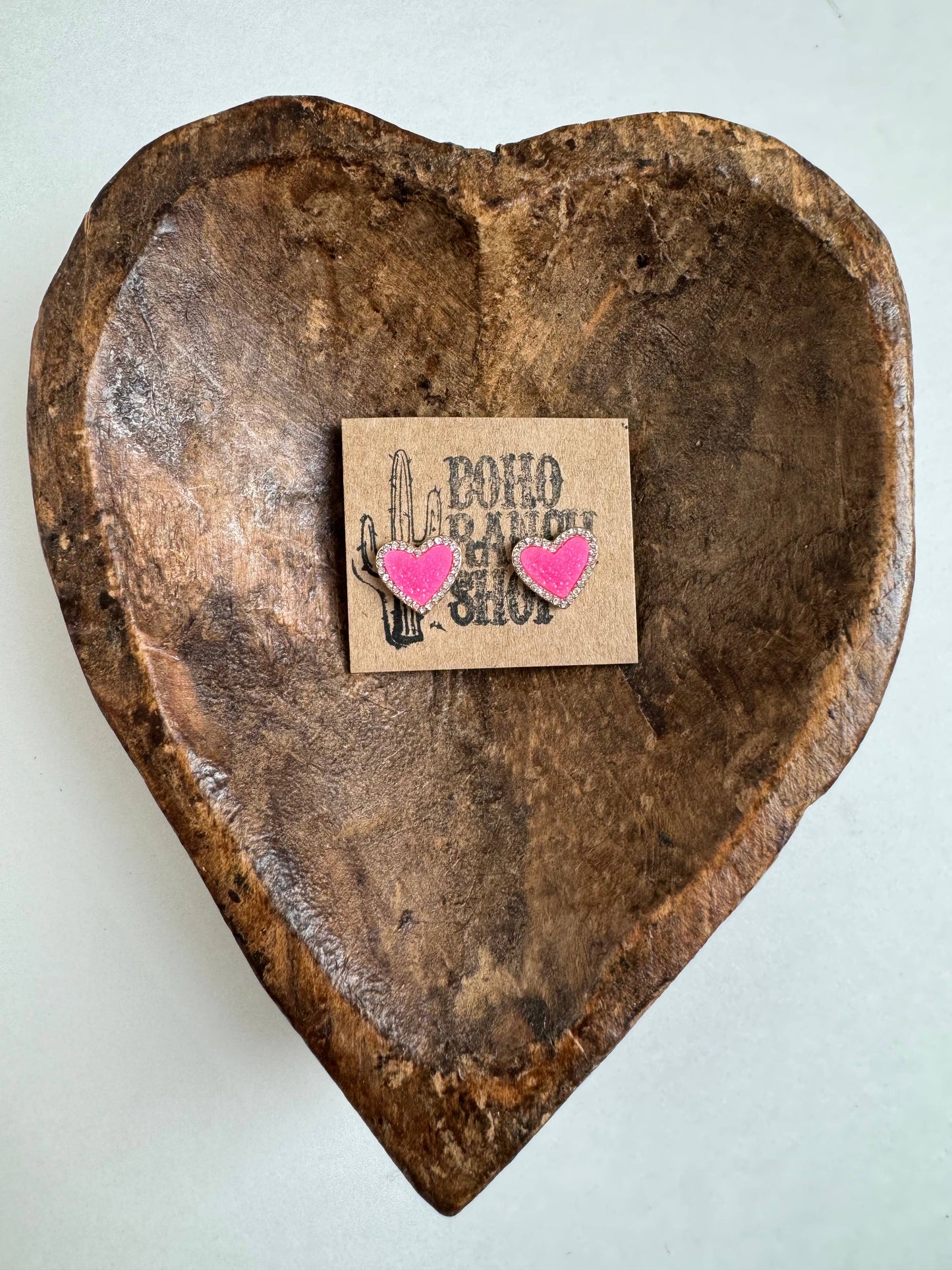 Rhinestone Heart Studs - Heart Druzy Stud Earrings