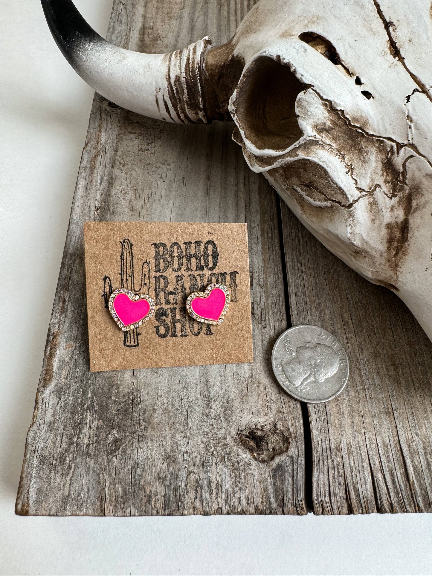 Rhinestone Heart Studs - Heart Druzy Stud Earrings