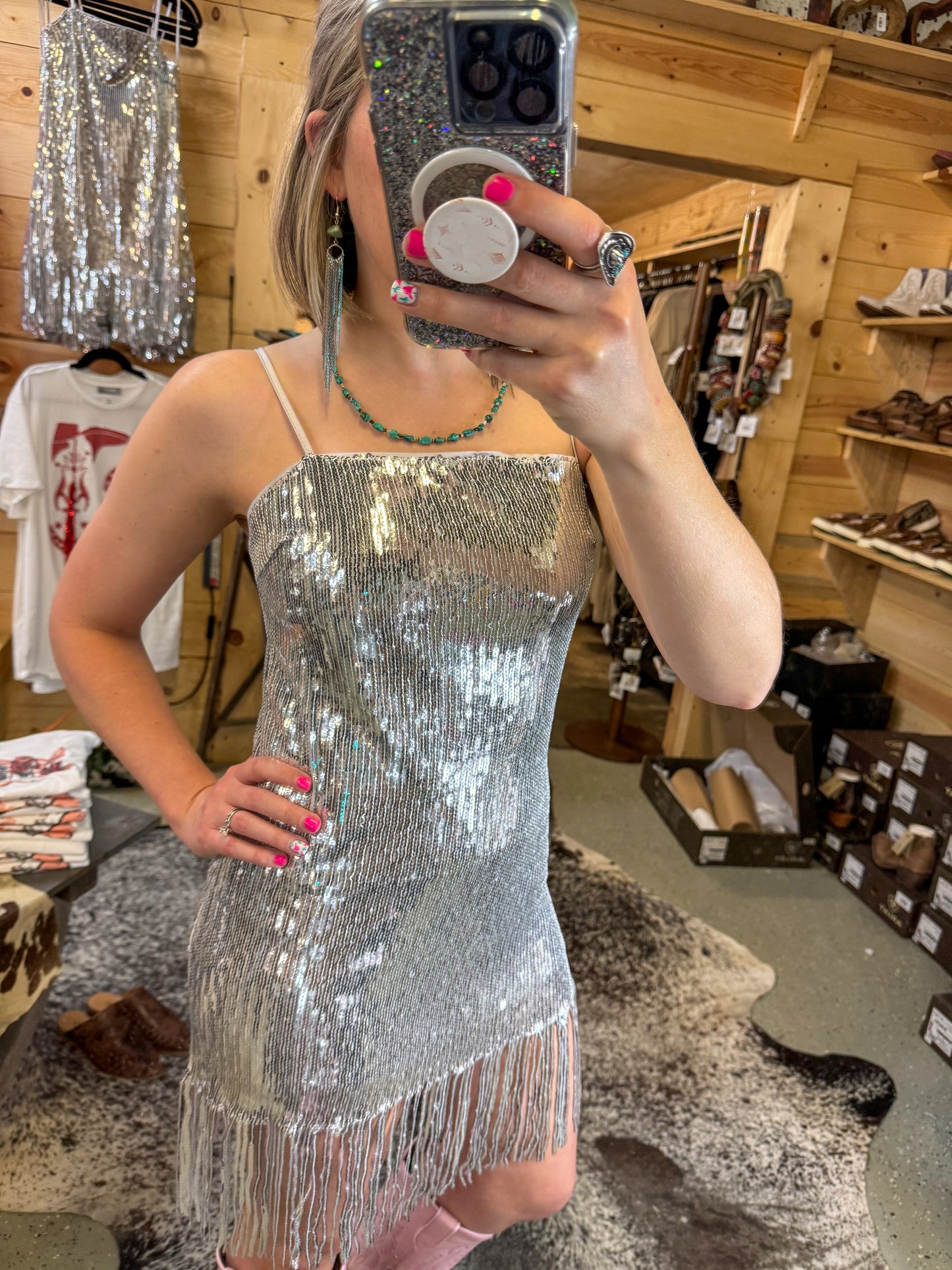 The Sequin Mini Dress Featuring Fringe