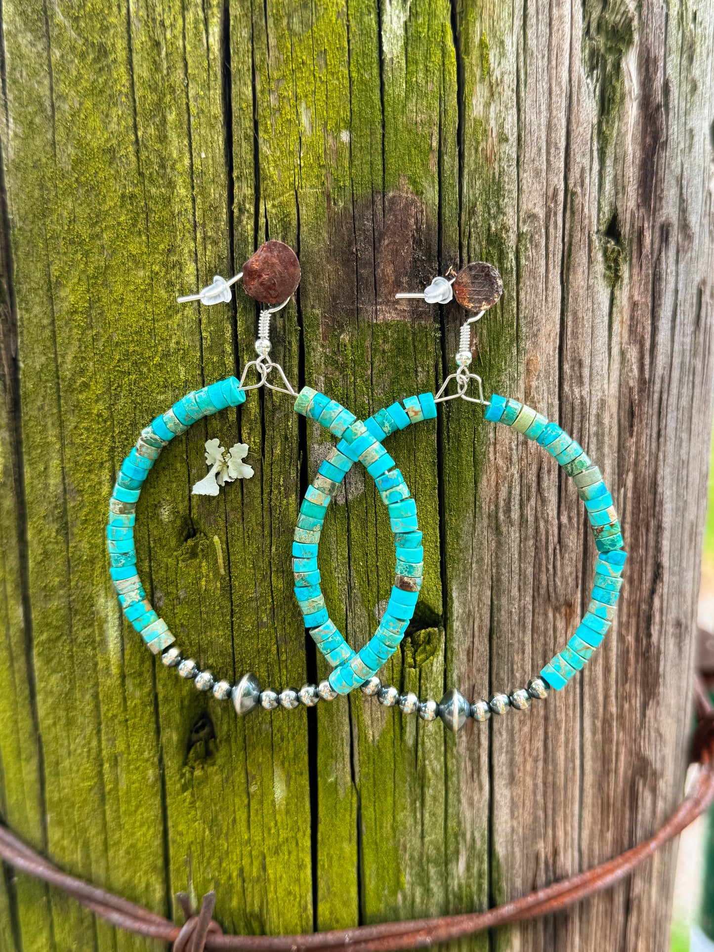 Variscite Hoop With Real Sterling Silver Pearls