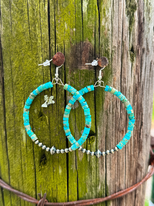 Variscite Hoop With Real Sterling Silver Pearls