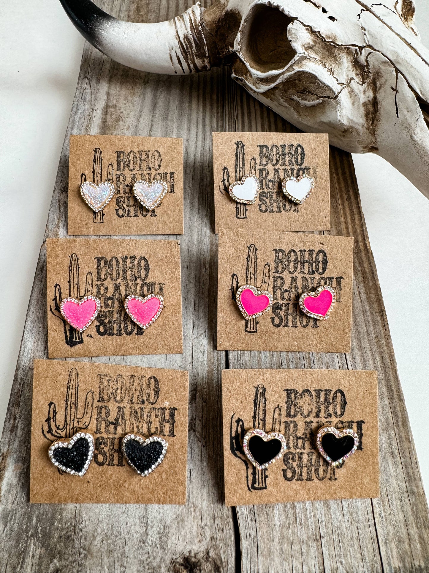 Rhinestone Heart Studs - Heart Druzy Stud Earrings