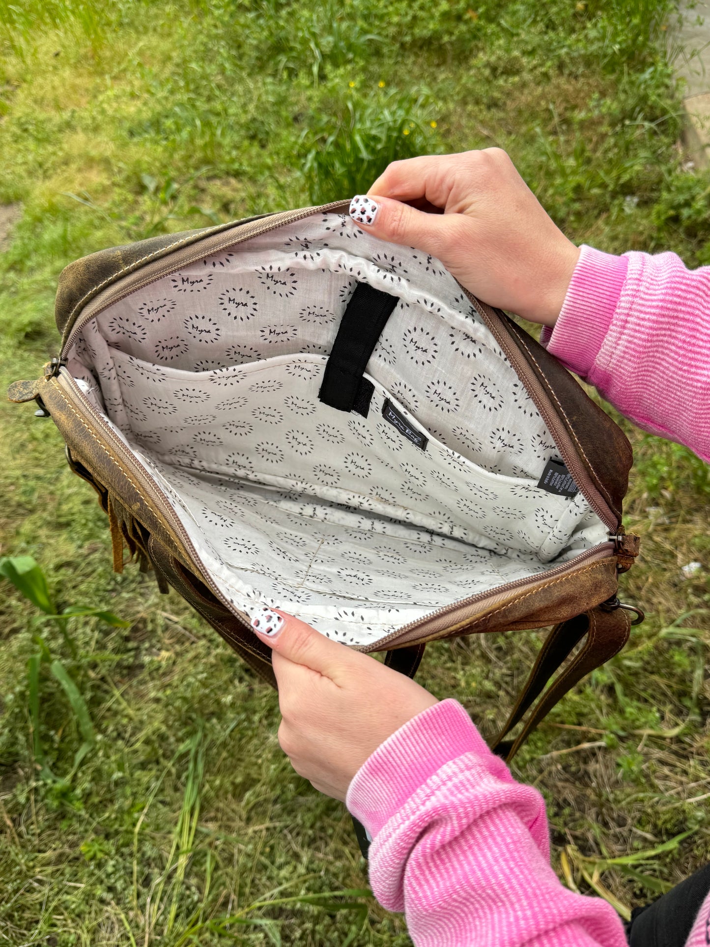 Cowhide Detail Laptop Bag