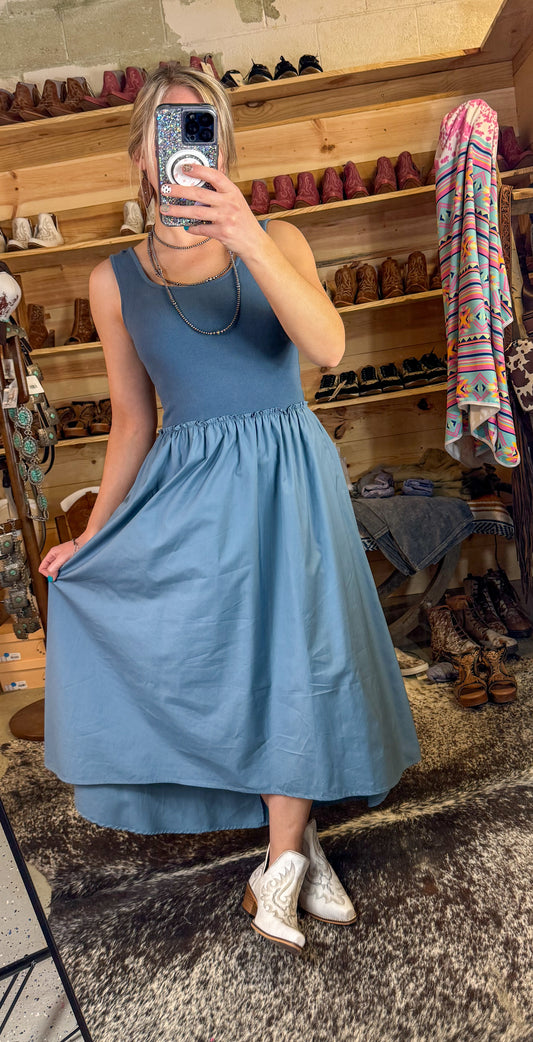 Denim Blue Parachute Maxi Dress