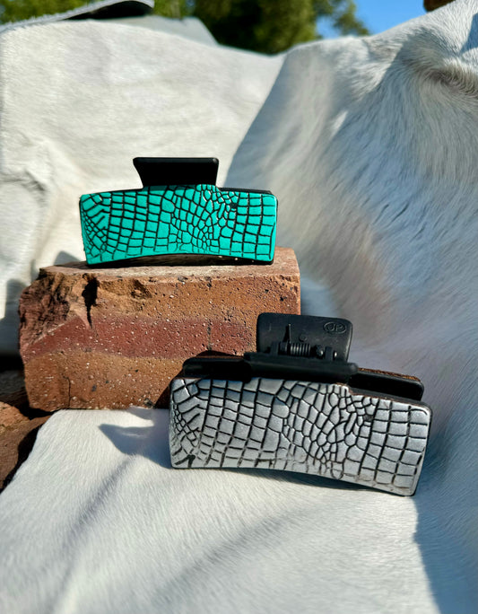 Gator Print Leather Claw Clip