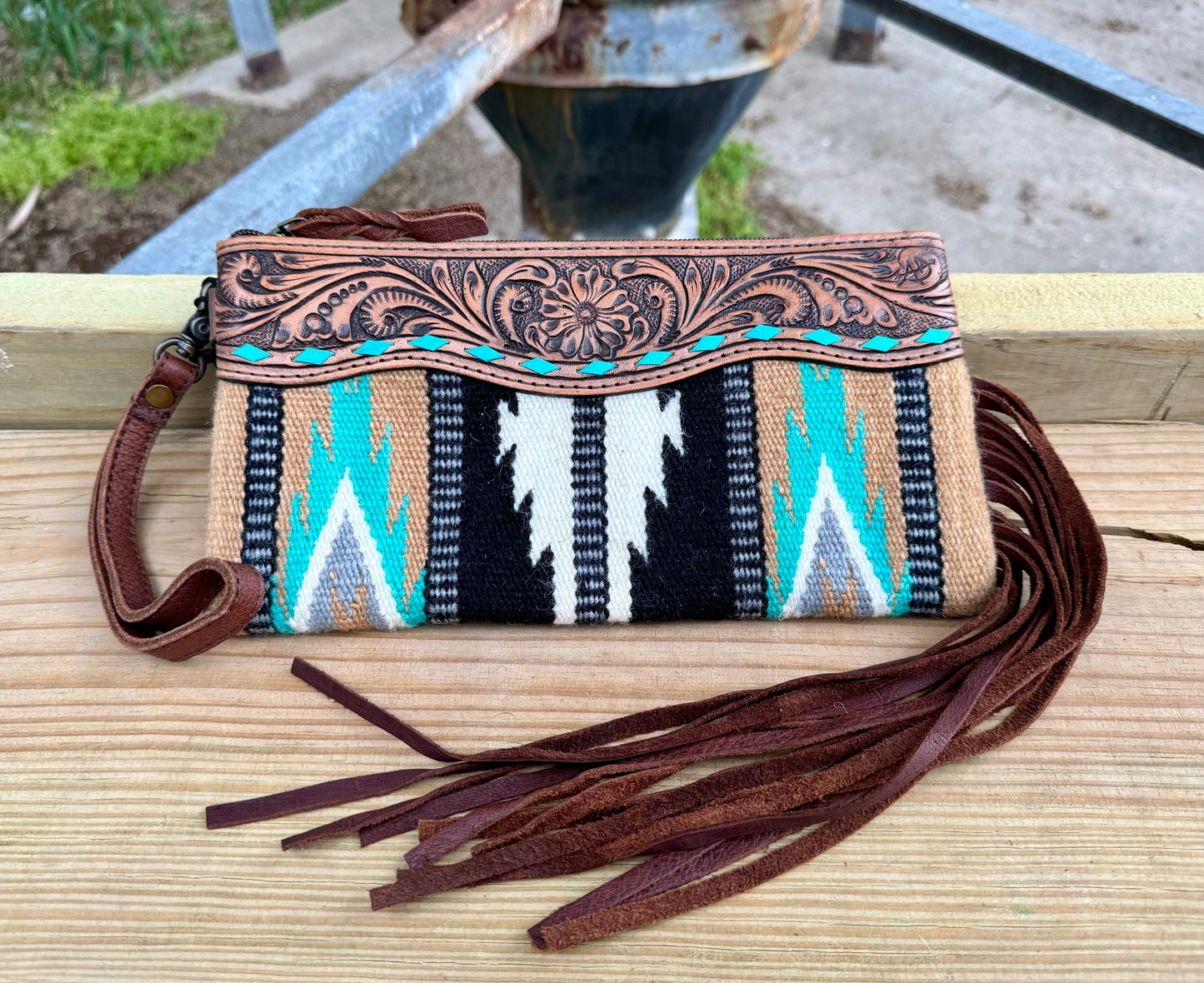 Saddle Blanket Clutch with Fringe