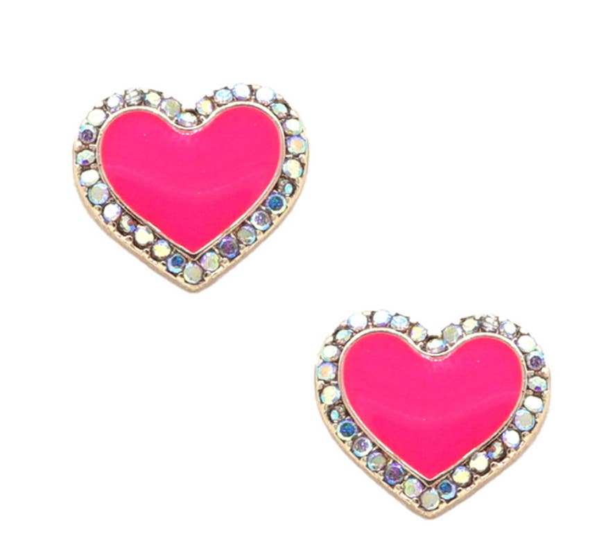 Rhinestone Heart Studs - Heart Druzy Stud Earrings