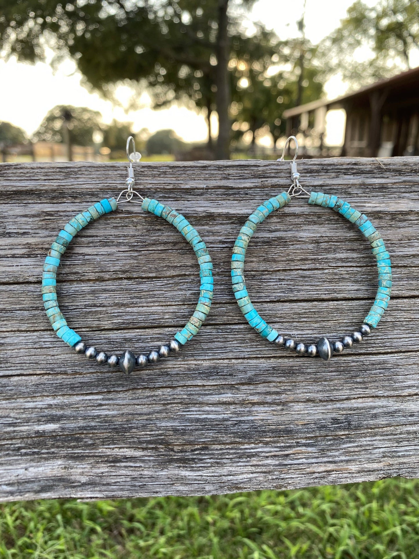 Variscite Hoop With Real Sterling Silver Pearls