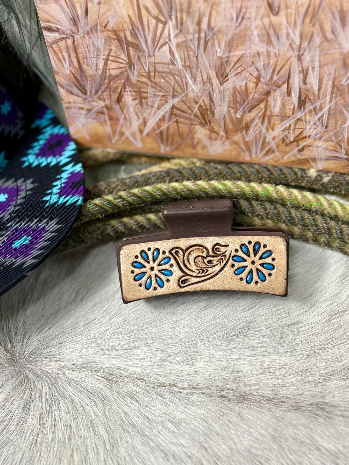 Leather Hand Tooled Claw Clip