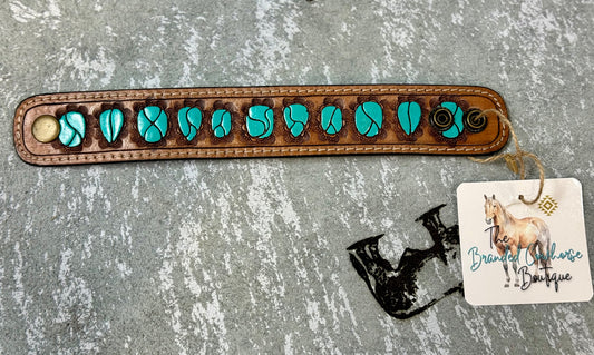 Turquoise Stone Leather Cuff Bracelet