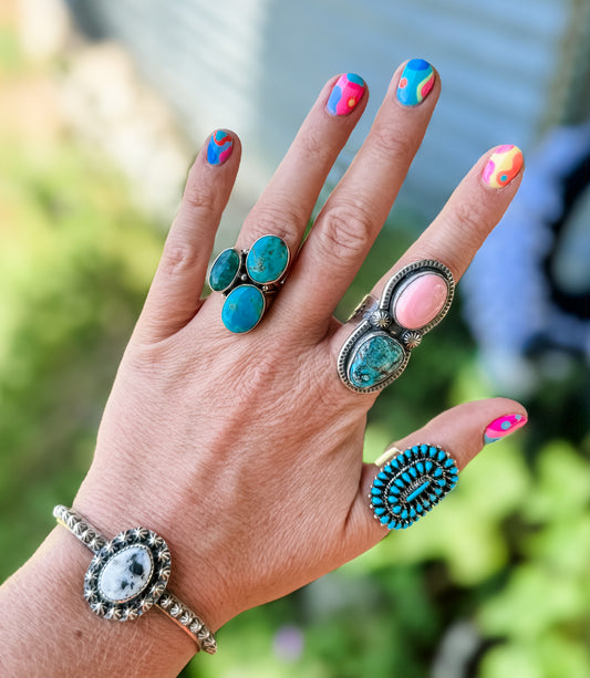 Turquoise Trio Ring (shown on ring finger)