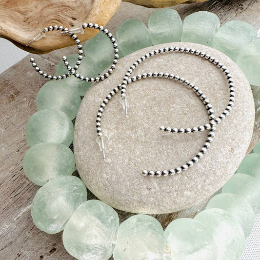 Beaded Hoop Sterling Silver Earrings