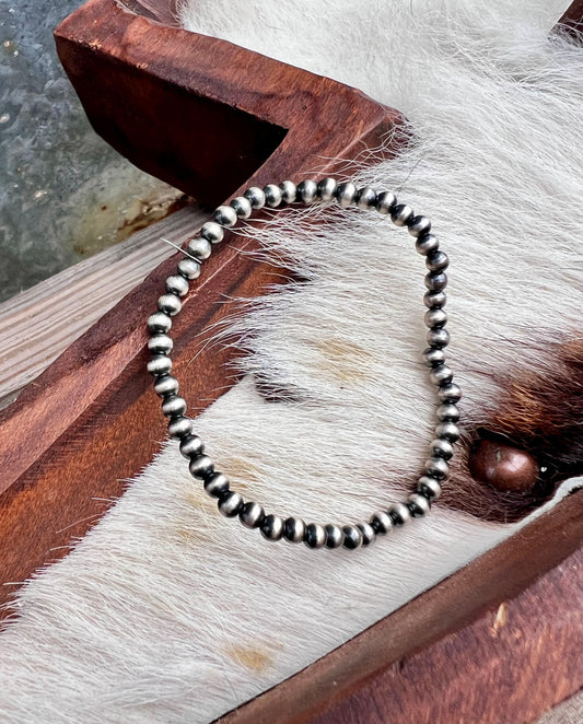 4mm Navajo Strung Sterling Silver Beaded Bracelet