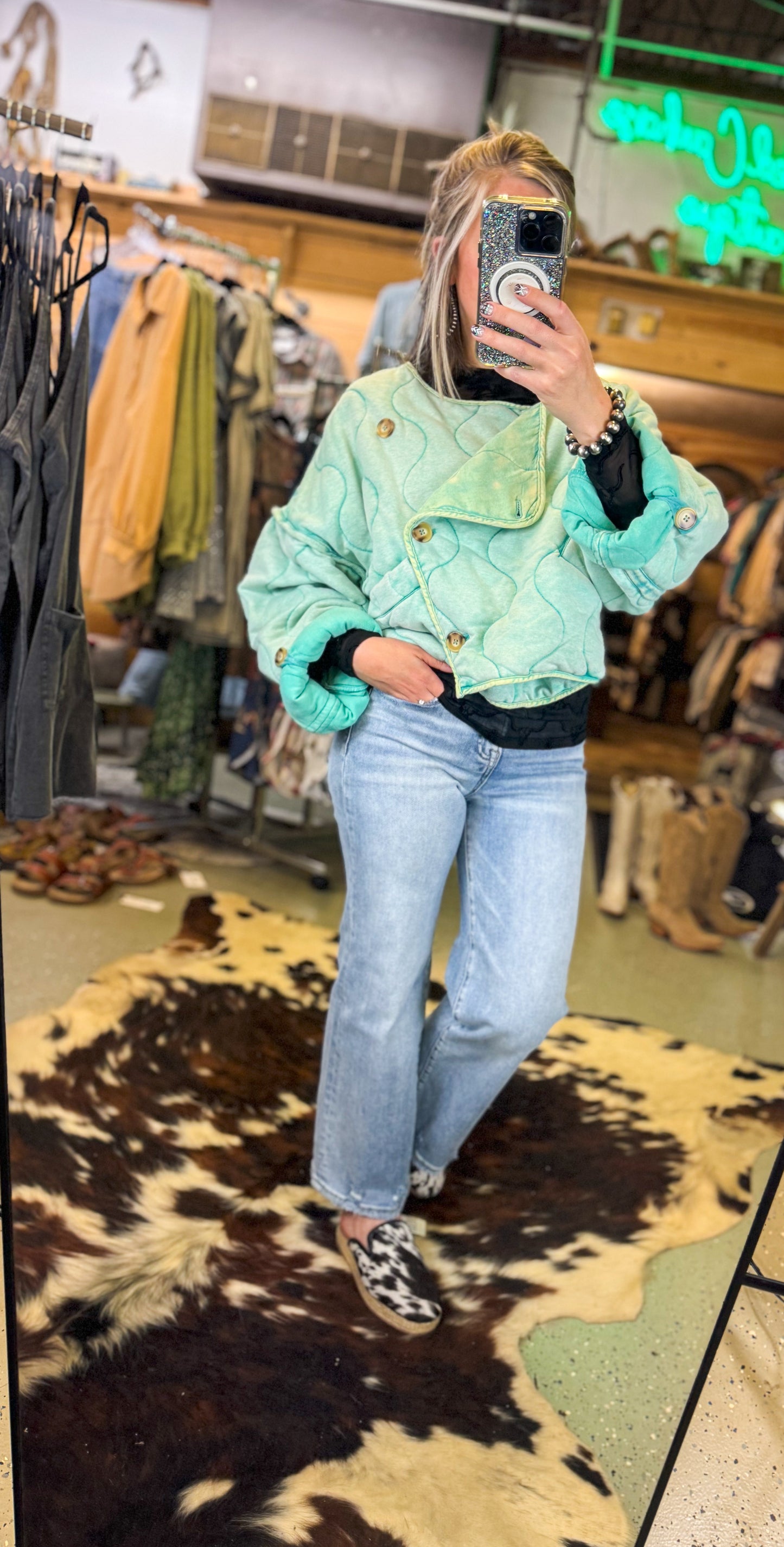 Quilted Semi-Cropped Teal Jacket