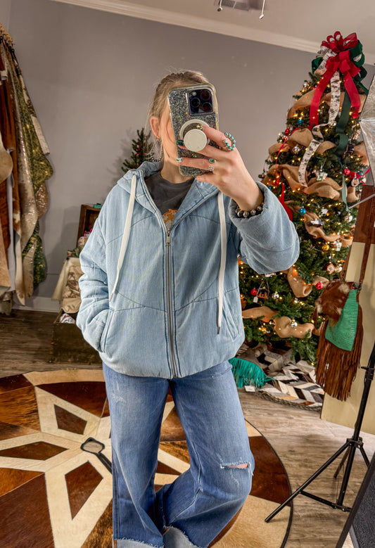 The Frannie Denim Quilted Puff Jacket