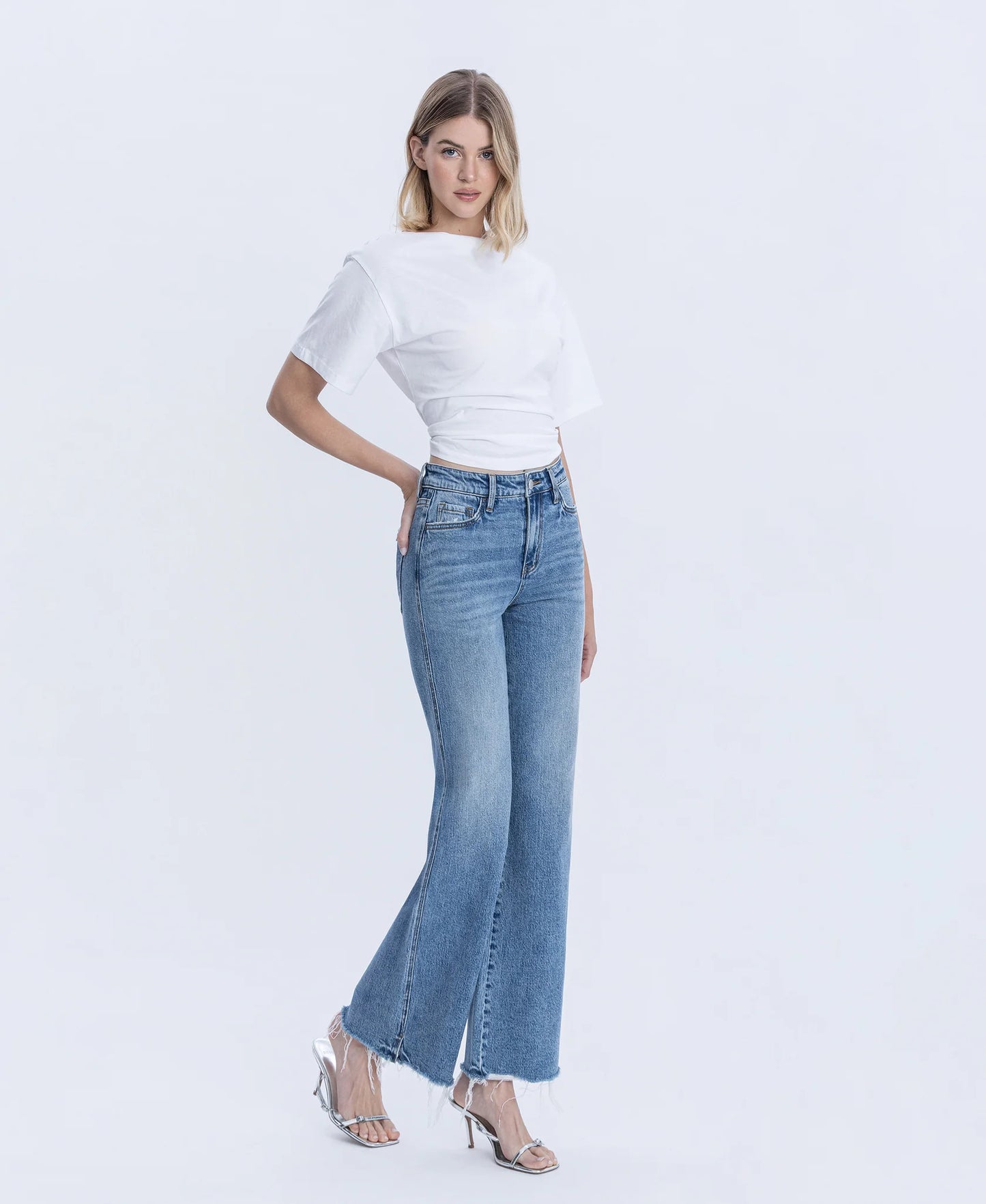 Lively - High Rise Distressed Slit Hem Vintage Flare Jeans