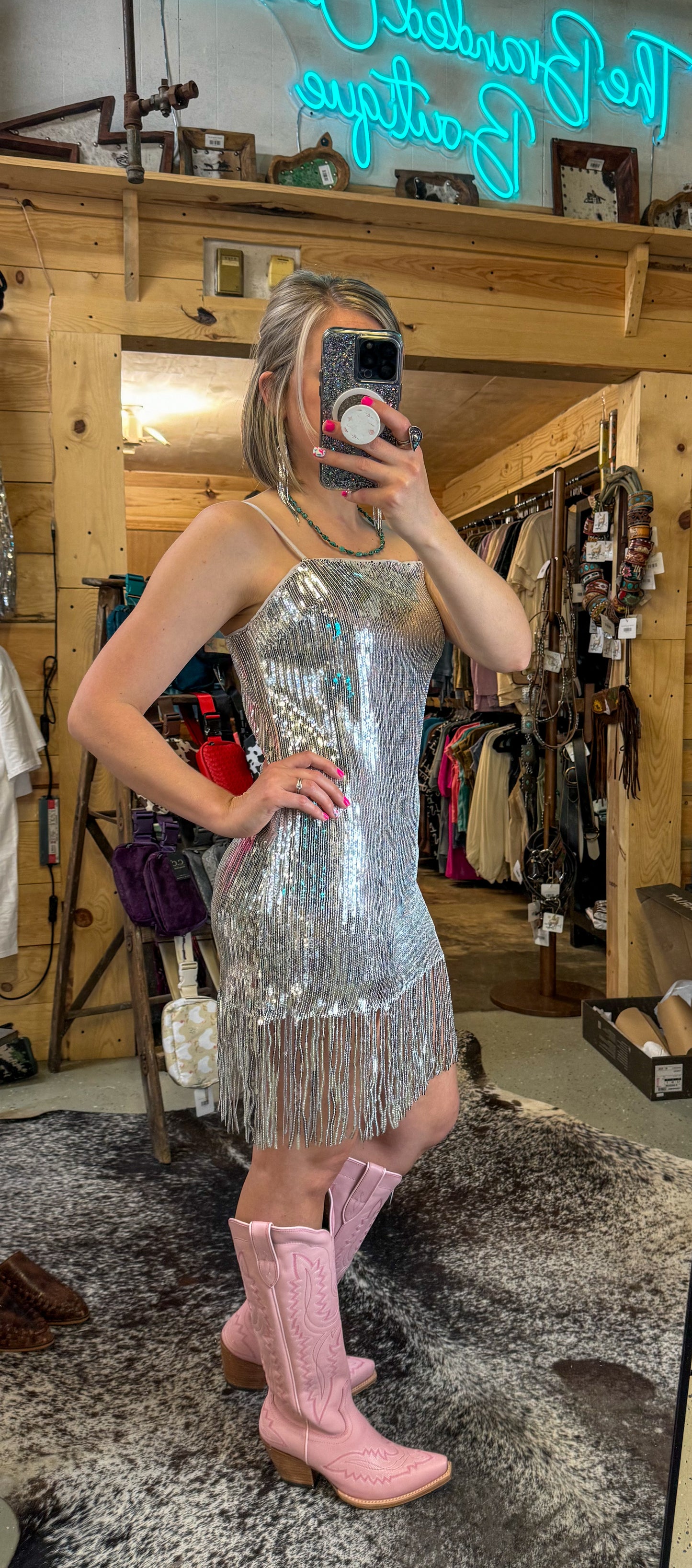 The Sequin Mini Dress Featuring Fringe