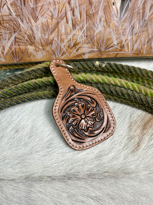Hand Tooled Flower Keychain