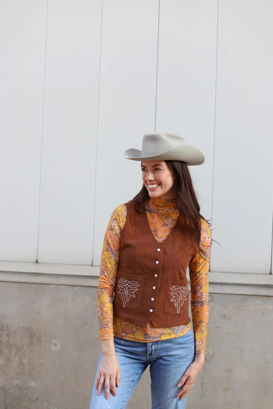 Corduroy Pearl Snap Vest