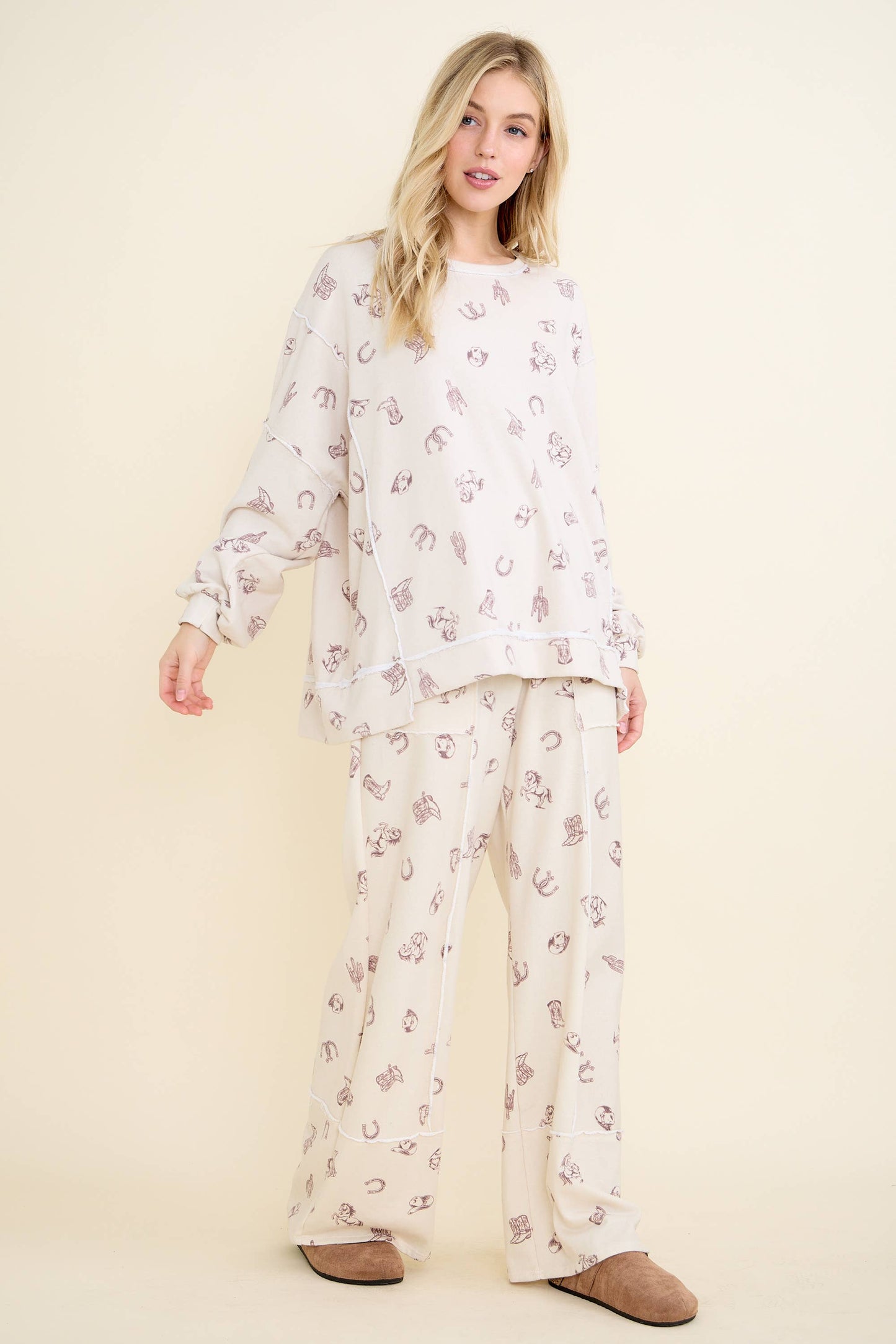 Washed allover Western graphic print Sweatshirt HT6890