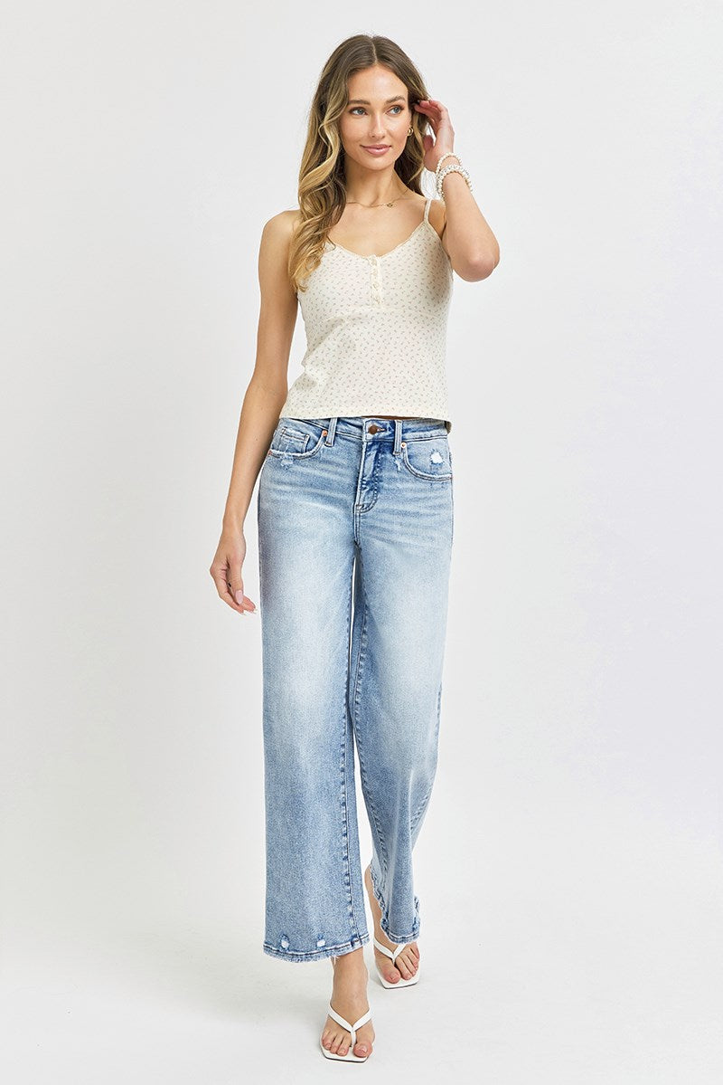 Tummy Control High-Rise Crop Wide Jeans