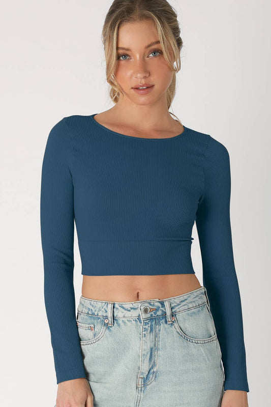 Ribbed Long Sleeve Crew Neck Crop Top
