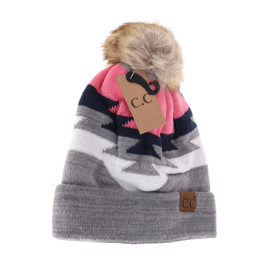 Melange Grey Aztec CC Beanie