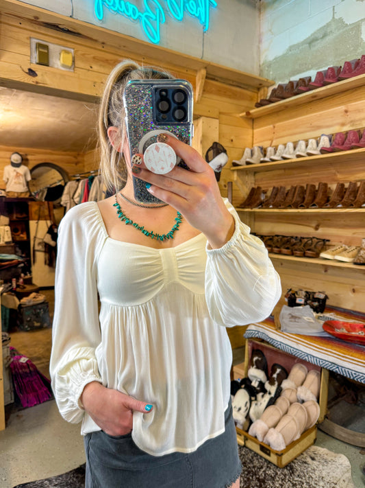 Silvana White Balloon Sleeve Top