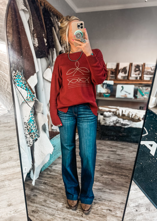 Red Boot Stitch Sweater