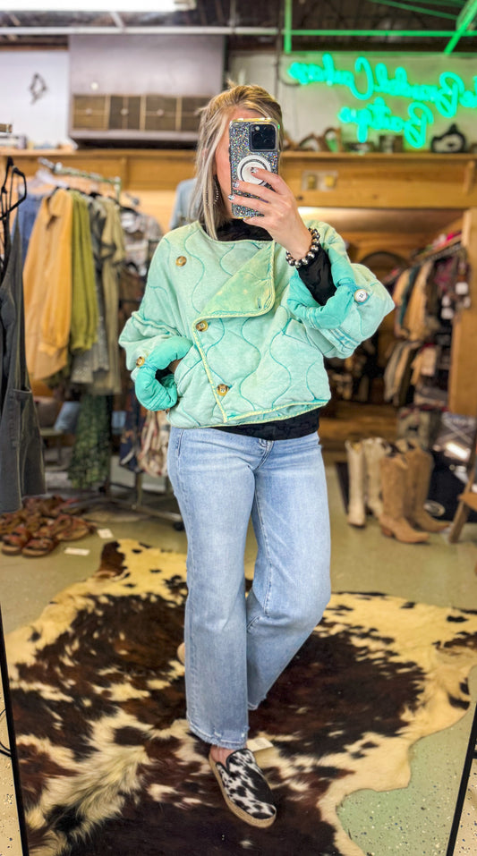 Quilted Semi-Cropped Teal Jacket
